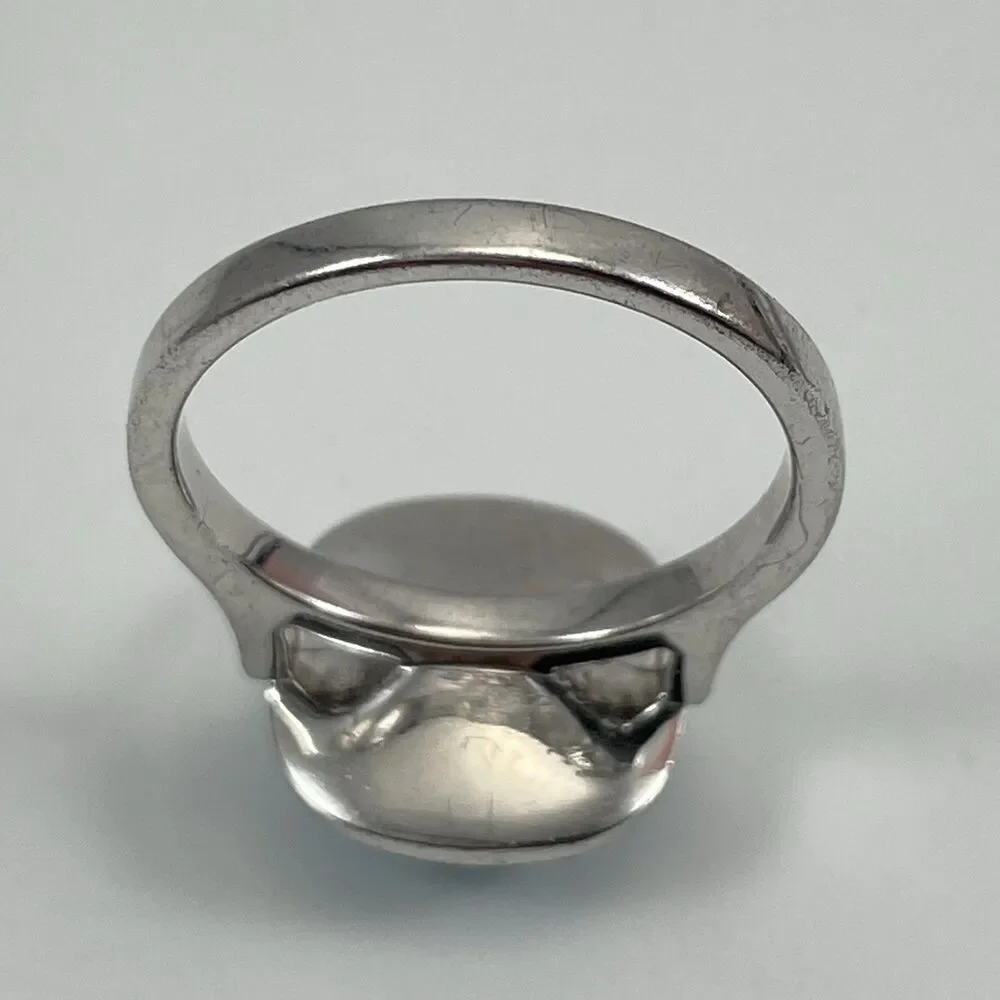 Silver Tone Blue Cushion Cut Glass Halo Statement Cocktail Ring Sz 8 Boho Cute